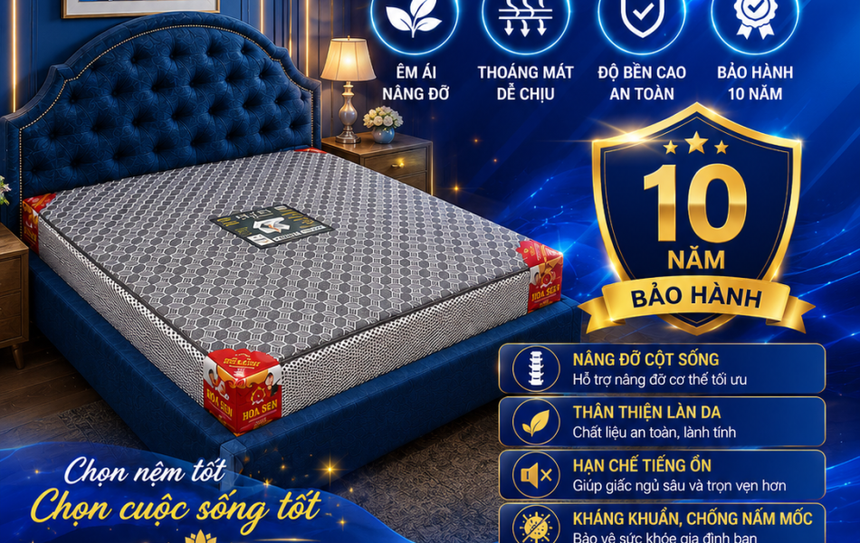 (Tặng Bộ Qu&agrave; 7 M&oacute;n) Nệm Cao Su Tổng Hợp Hoa Sen - Foam Nano Cao Cấp - N&acirc;ng Đỡ Vượt Trội - Bảo H&agrave;nh 10 Năm 